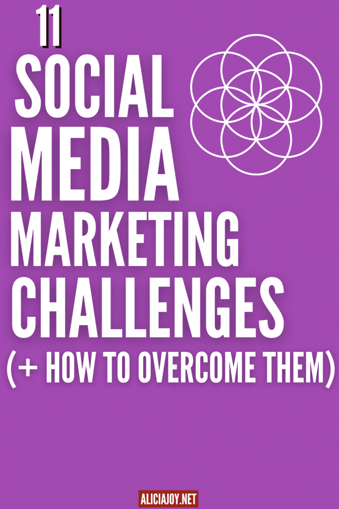 image of text box reading 11 social media marketing challenges and how to overcome them aliciajoy.net
